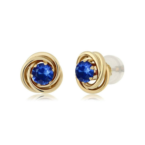 14k Yellow Gold 4mm Round Simulated Blue Sapphire Stud Earrings 14k Yellow Gold 4mm Round Simulated Blue Sapphire Stud Earrings